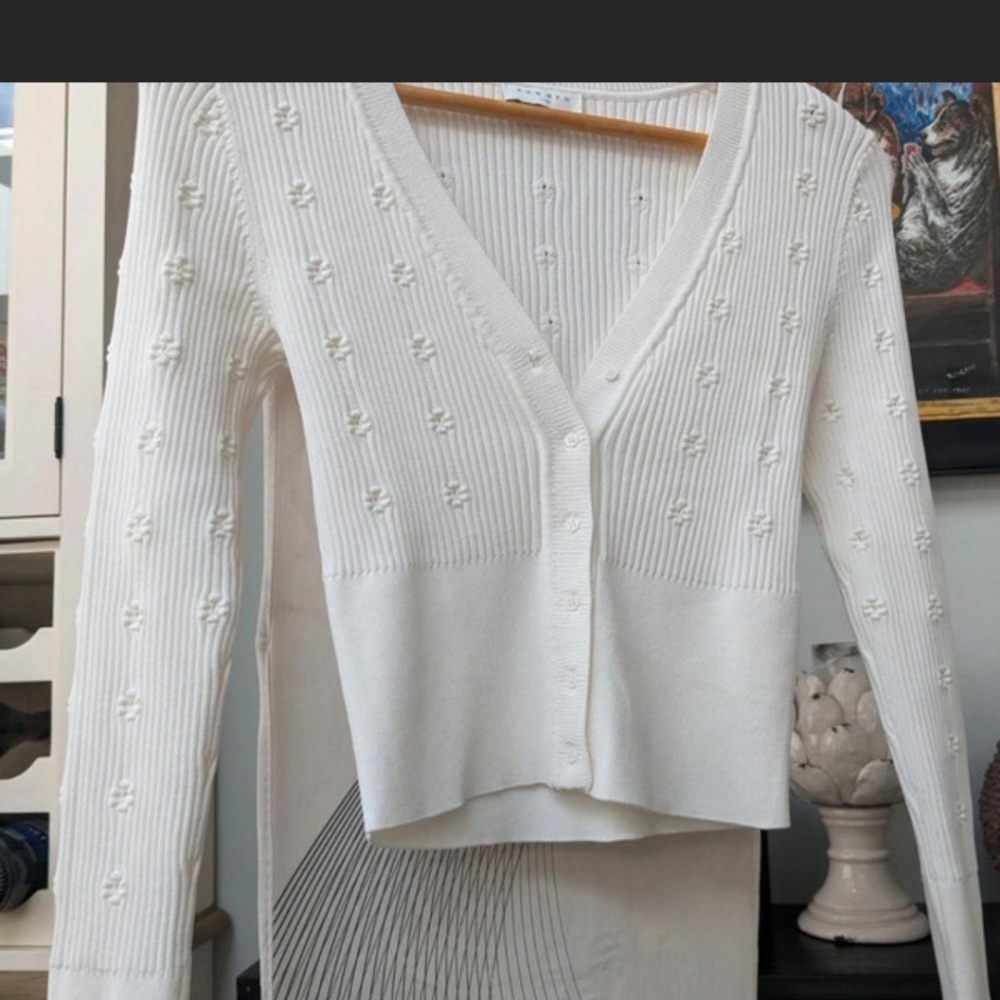 Sandro Paris Cream Cropped Cardigan Size Small - Picture 4 of 10